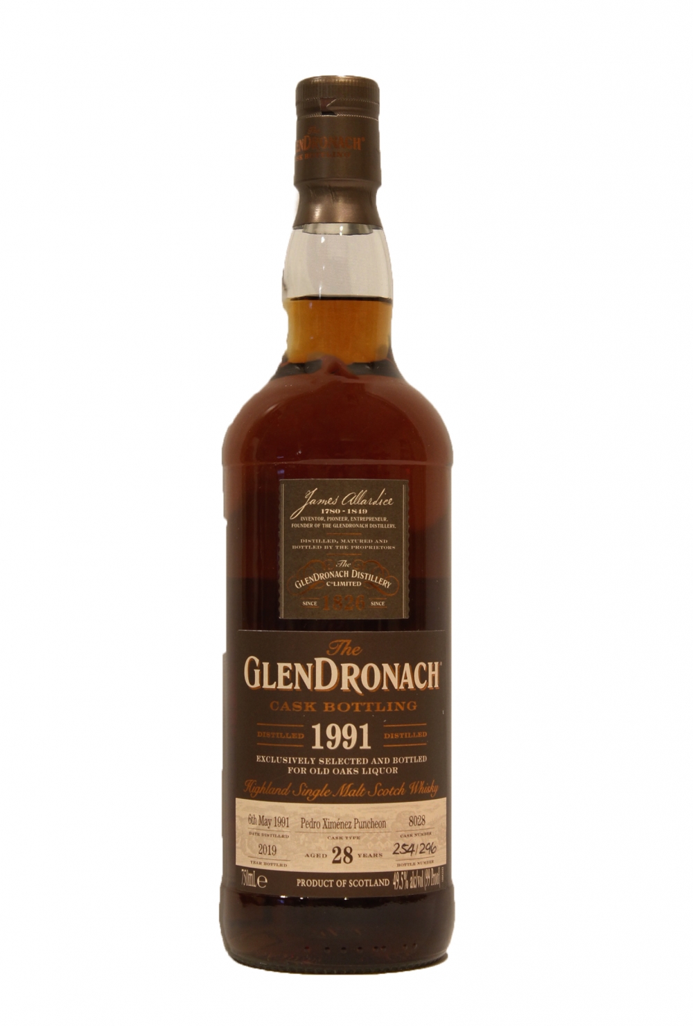 GlenDronach 28 Years Old 1991 Pedro Ximenez Punchen Cask Bottled Oaks